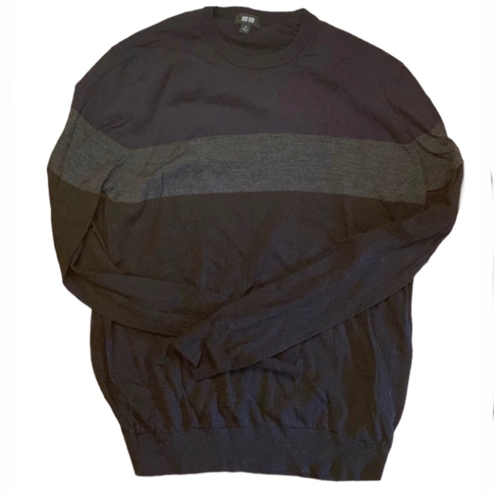 UNIQLO Extra Fine Merino Wool Striped Crewneck Sweater—Blue